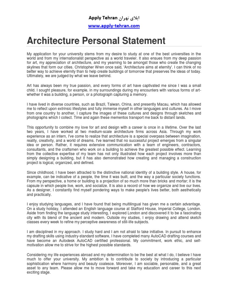 Architecture Personal Statement for University | PDF | Auto Cad ...