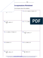 Variable Expressions Worksheet: Q - 8 S + 2 + U, When S 3 and U 10