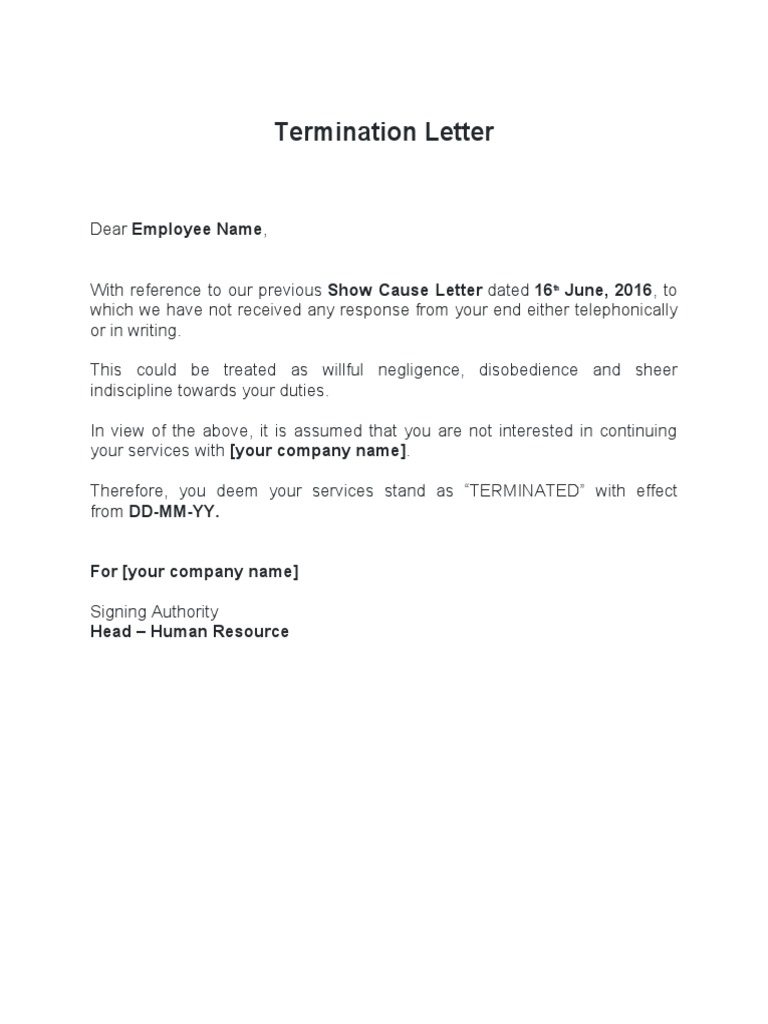 An Unfortunate End A Termination Letter Due to Negligence and Insubordination PDF
