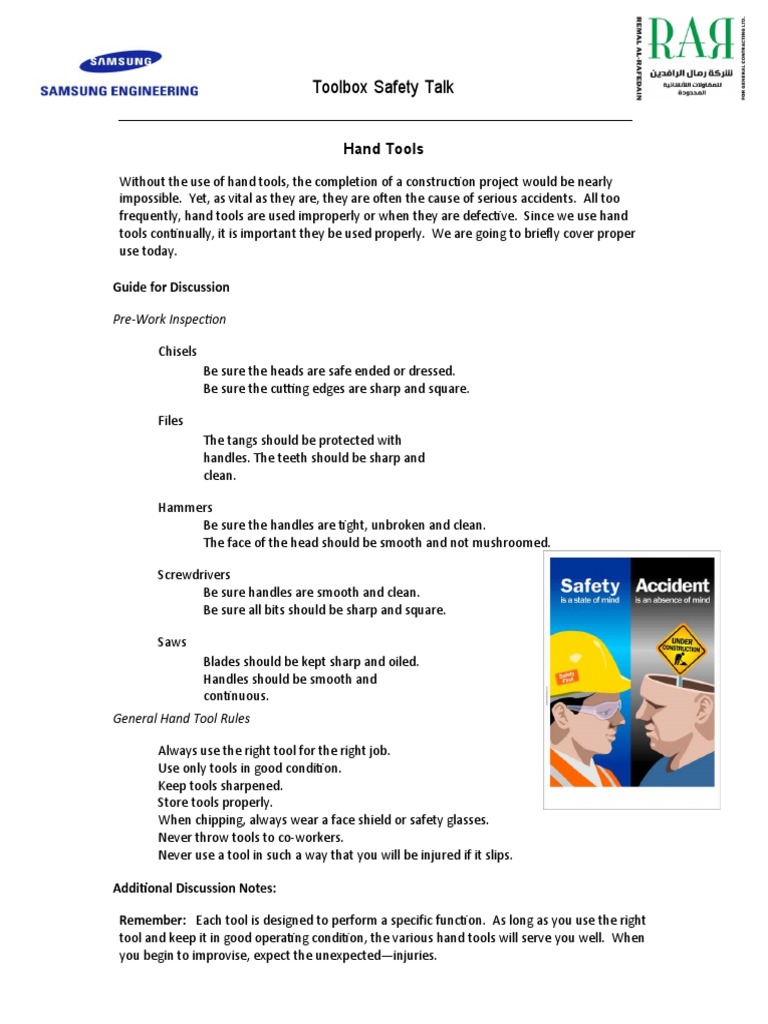 Safe Hand Tool Practices for Workers | PDF