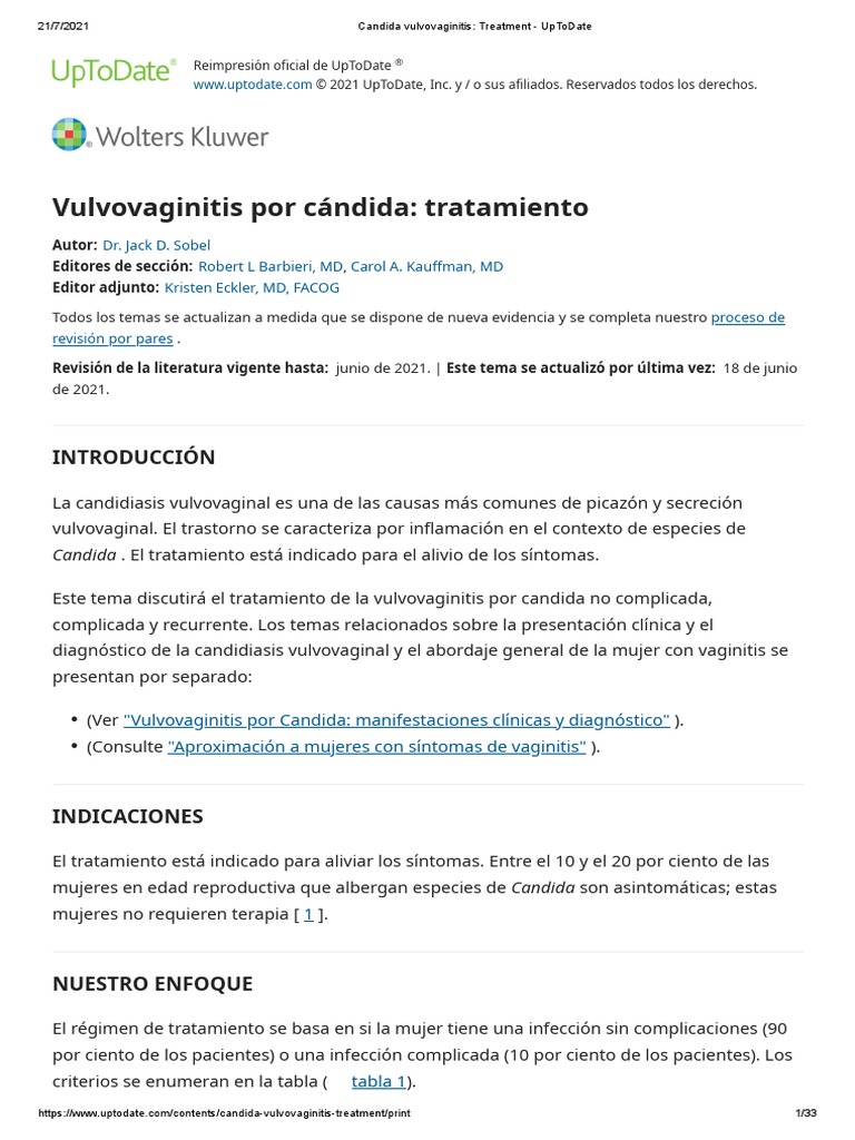 Candida Vulvovaginitis Treatment UpToDate PDF Candidiasis VIH