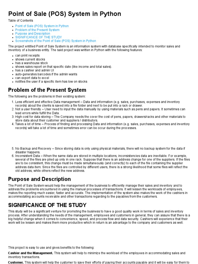 Python Point of Sale System Overview | PDF | Point Of Sale | Software ...