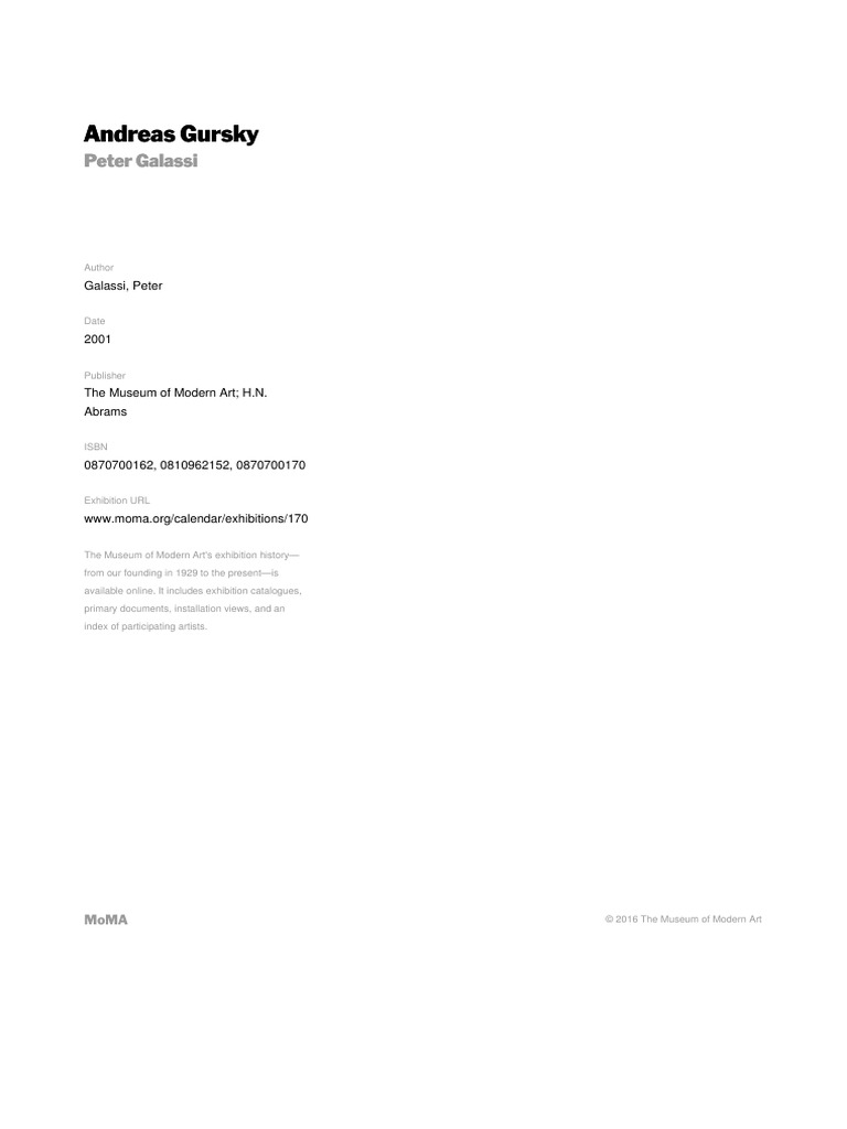 Peter Galassi Andreas Gursky 2001 Moma Pdf The Arts