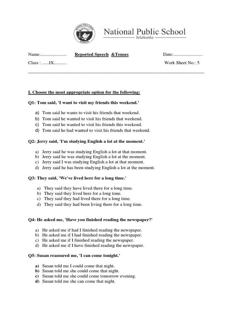 Reported Speech Exercises for Class IX | PDF | Flowers