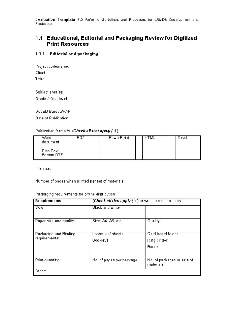 LRMDS Development Evaluation Template | PDF | Page Layout | Written ...