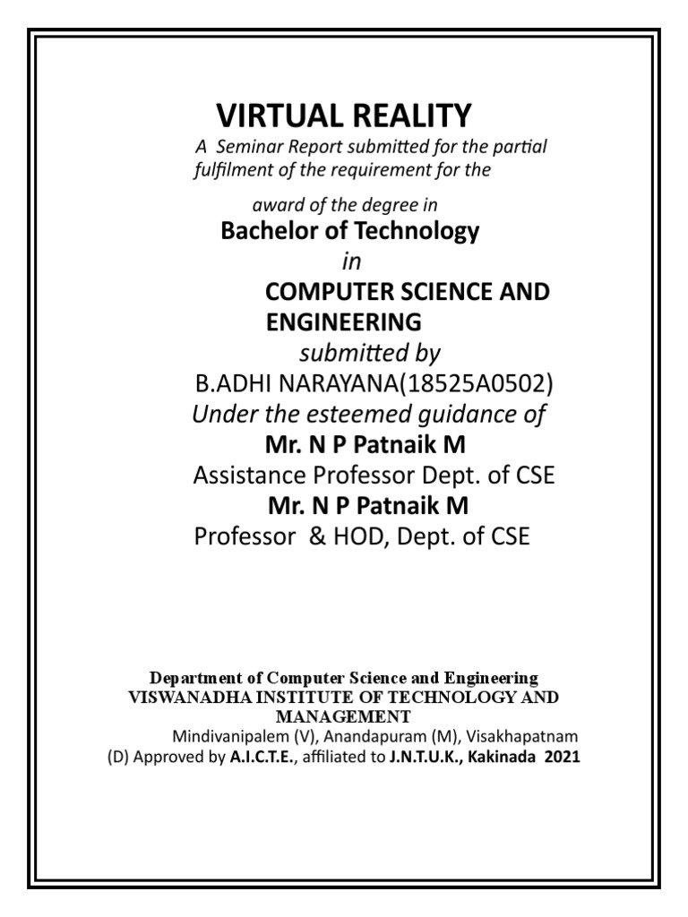 VR Seminar Report for CSE Students | PDF | Virtual Reality | 3 D ...