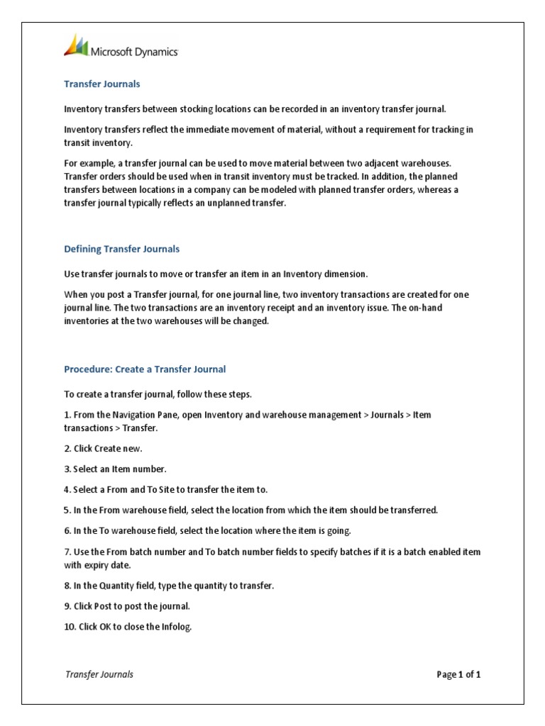 Inventory Transfer Journal Guide | PDF | Business | Finance & Money ...