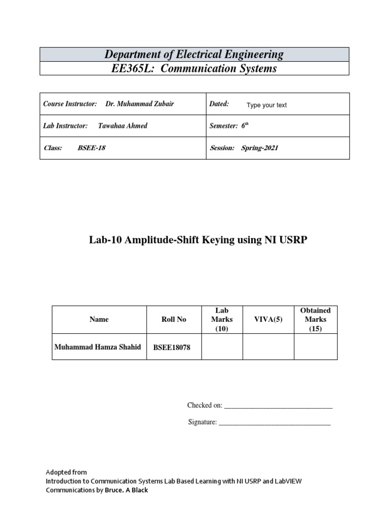 ASK Signal Generation and Reception Lab | PDF | Sampling (Signal ...