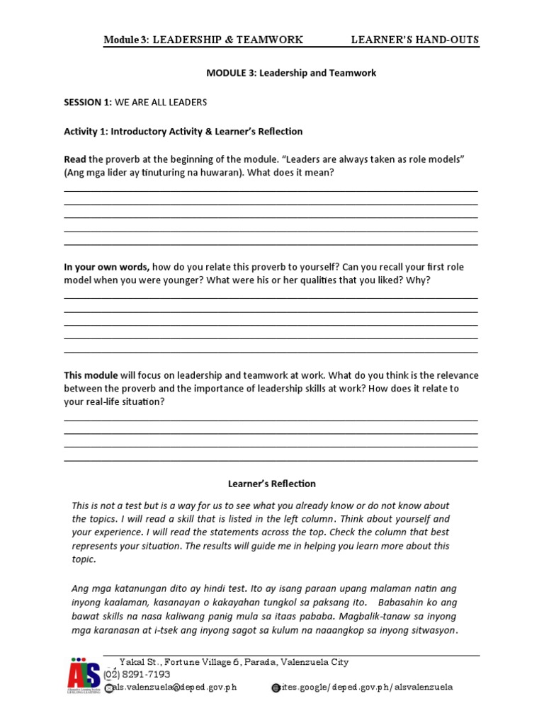 LS MODULE 3 HANDOUT Activity 1-9, 20 PP | PDF | Leadership | Question