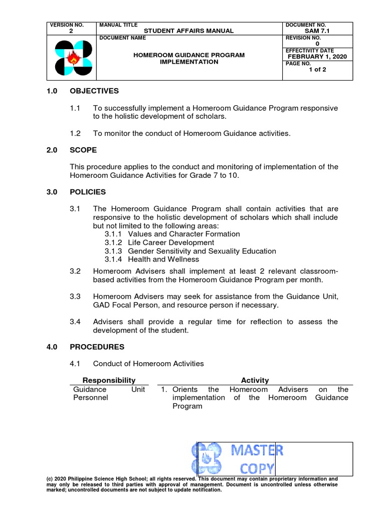 Homeroom Guidance Program Guide | PDF | Further Education | Schools
