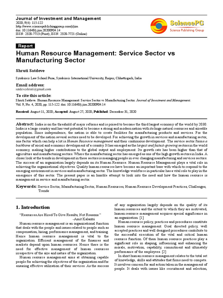 HRM in Service vs Manufacturing Sectors | PDF | Employment | Human ...