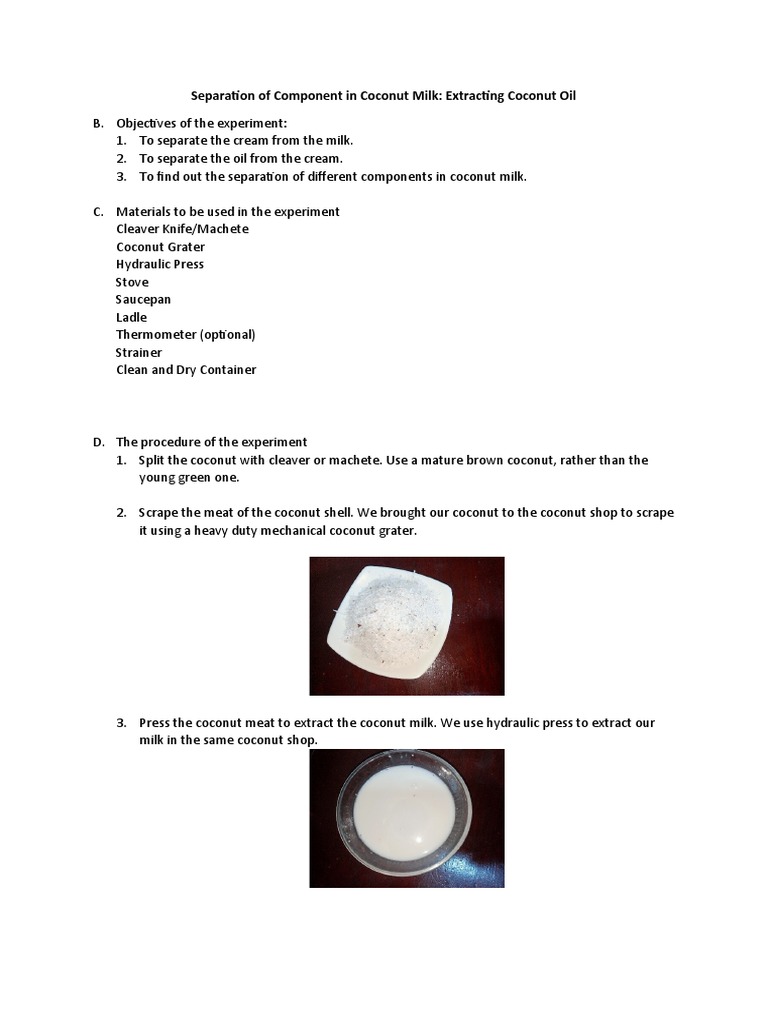 Separation of Component in Coconut Milk PDF Coconut Oil Coconut Milk