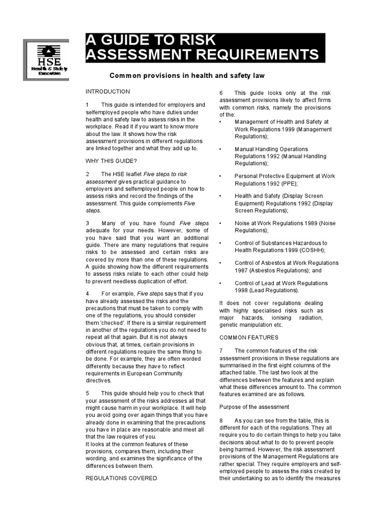 Risk Assessment Guide for Employers | PDF | Personal Protective ...