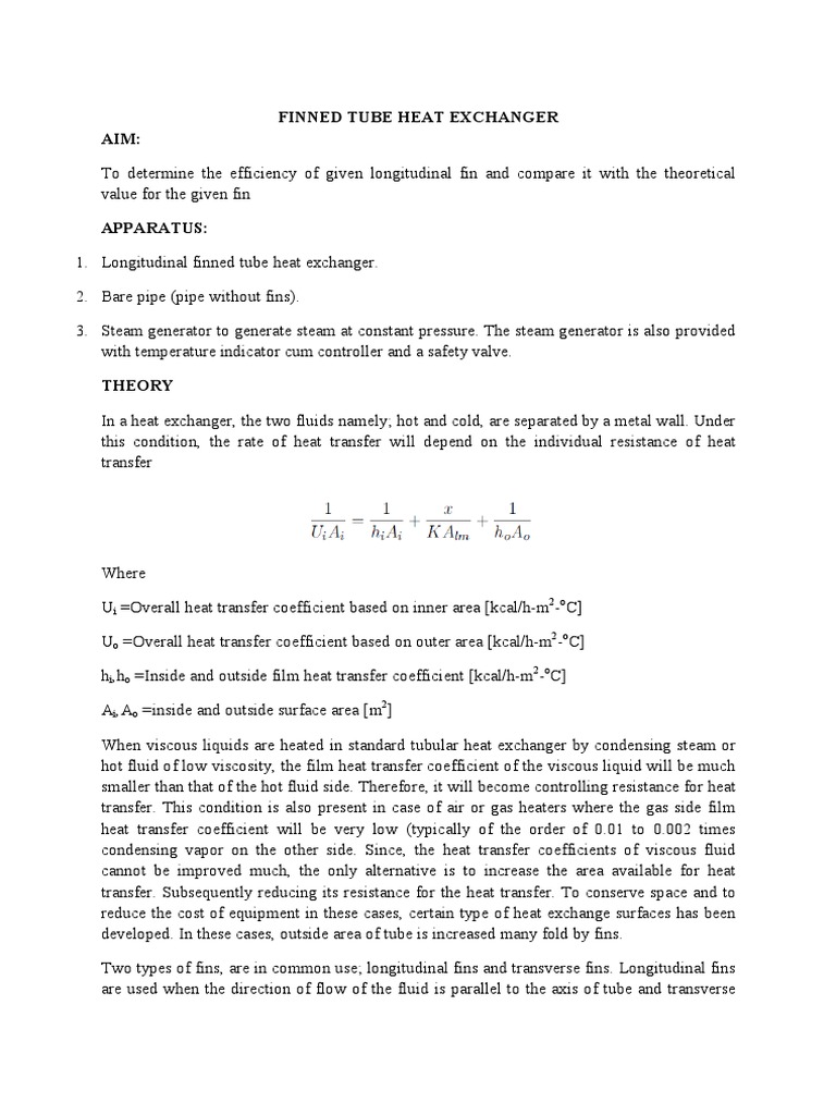 Finned Tube Heat Exchanger Efficiency Analysis | PDF | Heat Exchanger ...
