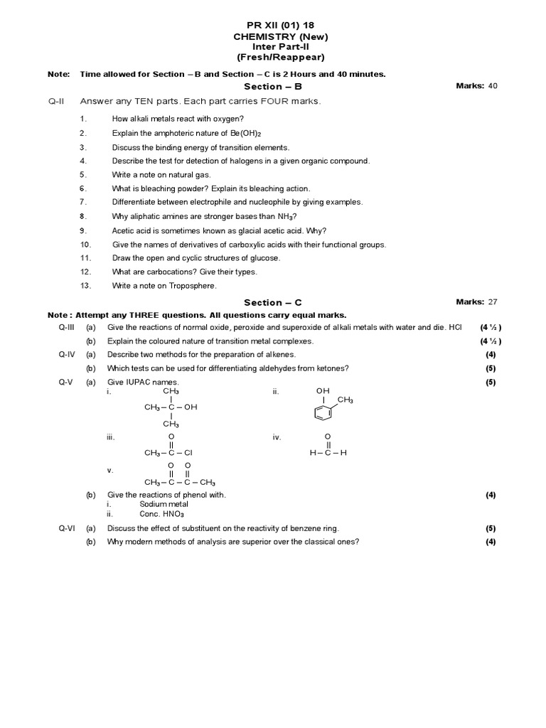 Chemistry Part-II (A) 2018 (Subjective) | PDF | Chemical Reactions ...