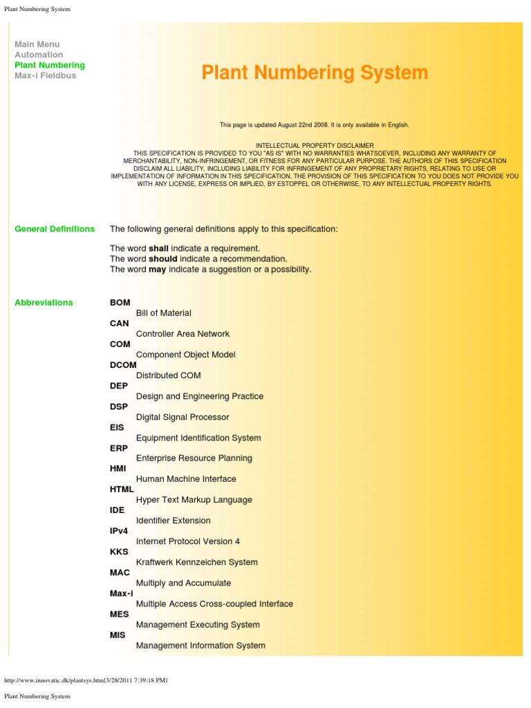 Plant Numbering System Component Object Model Scada