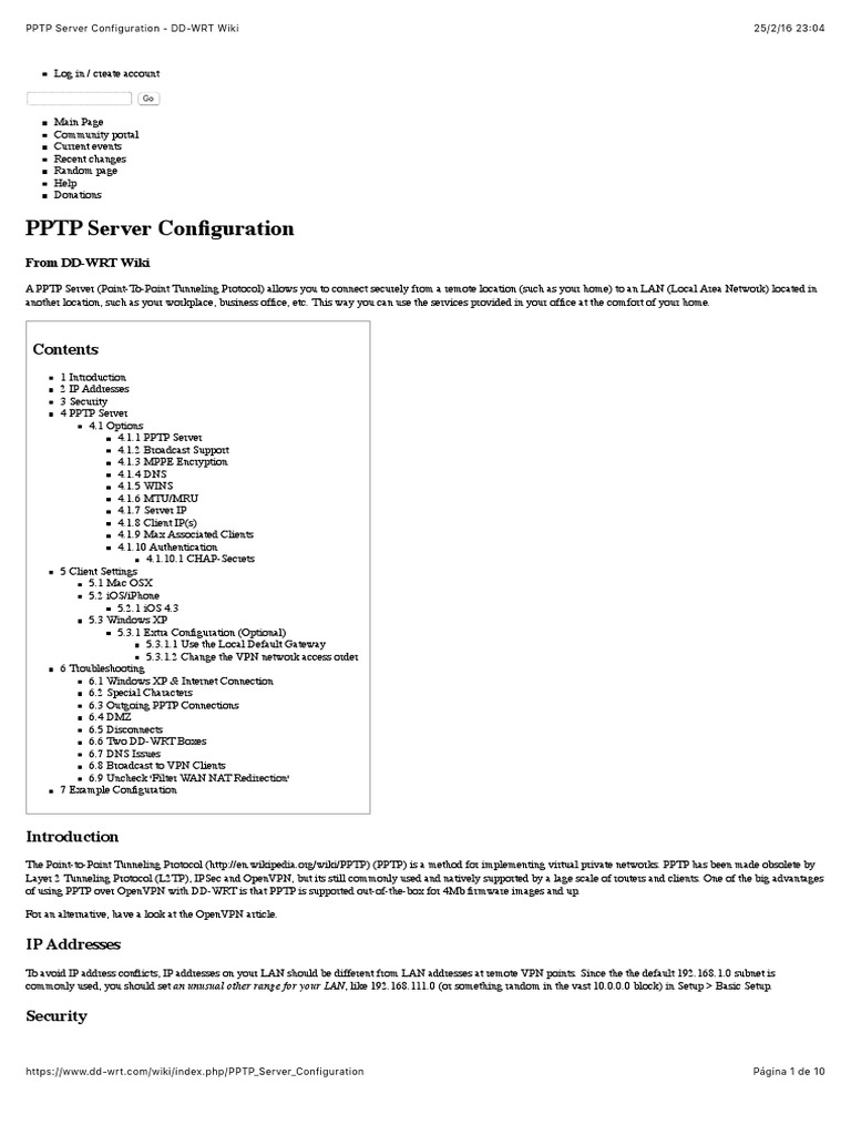 Pptp Server Configuration Dd Wrt Wiki Pdf Ip Address Router Computing