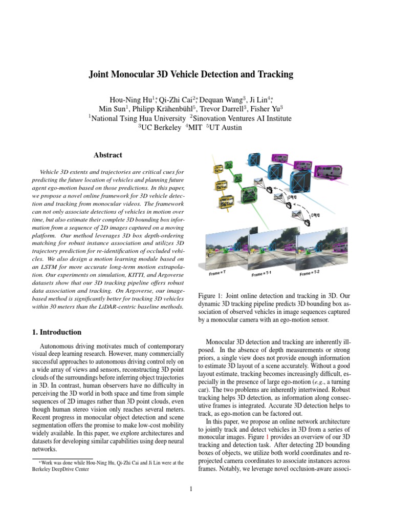Monocular 3D Vehicle Detection & Tracking | PDF | Lidar | 3 D Computer ...