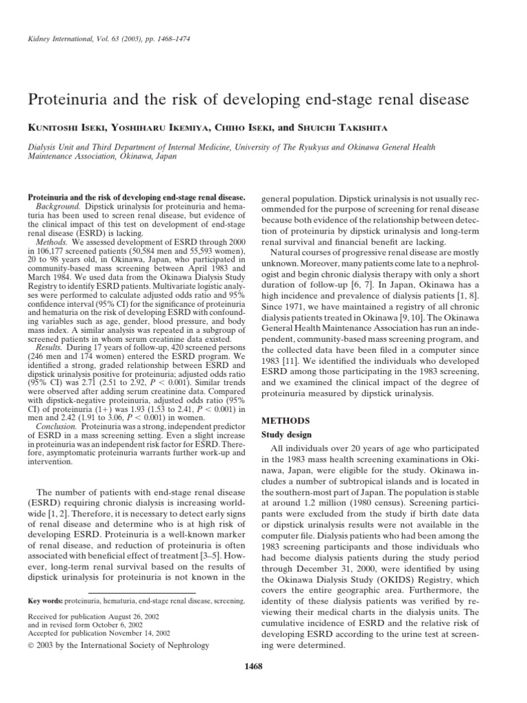 Proteinuria and The Risk of Developing End-Stage Renal Disease | PDF ...
