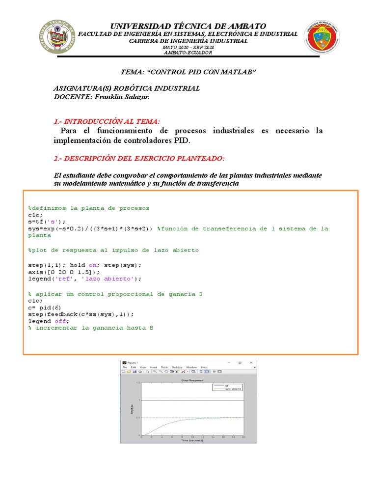 Control PID en MATLAB para Robótica | PDF