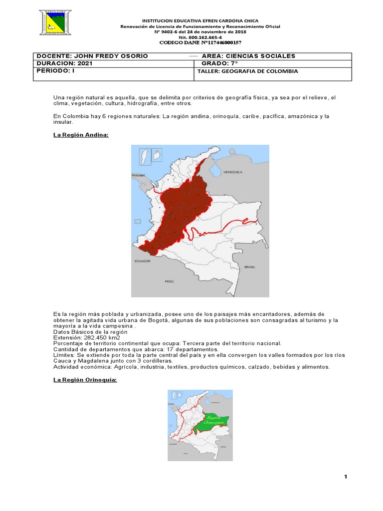 Taller sobre Regiones Naturales de Colombia | PDF | Zona tropical | Clima