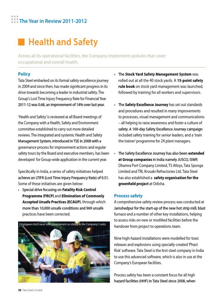 Tata Steel Health and Safety Initiatives | PDF | Occupational Safety ...