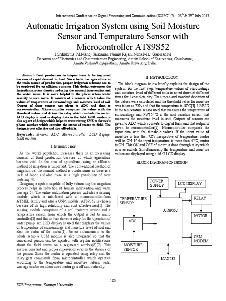 Automatic Irrigation System Using Soil Moisture Sensor and Temperature