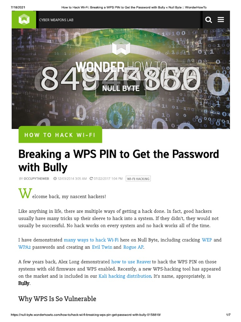 Breaking A WPS PIN To Get The Password With Bully PDF