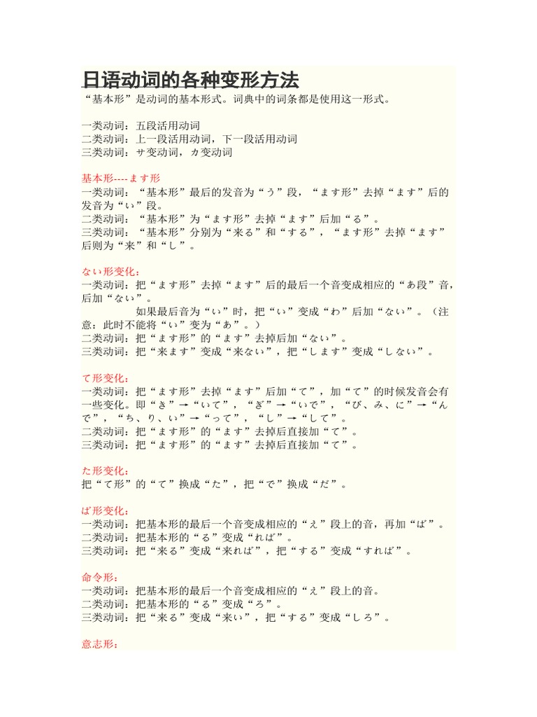 日语动词的各种变形方法 Pdf