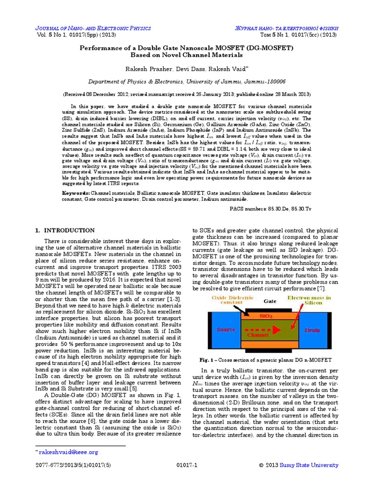 Performance of A Double Gate Nanoscale M | PDF | Mosfet | Field Effect ...