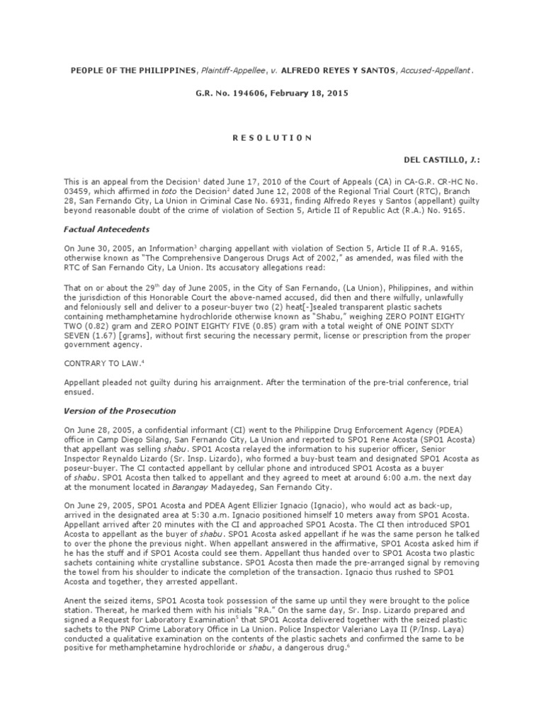 Philippines Drug Case: Reyes v. People | PDF | Arrest | Life Imprisonment