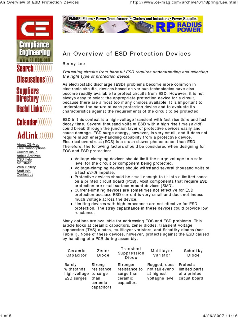 An Overview of ESD Protection Devices | PDF | Capacitor | Diode
