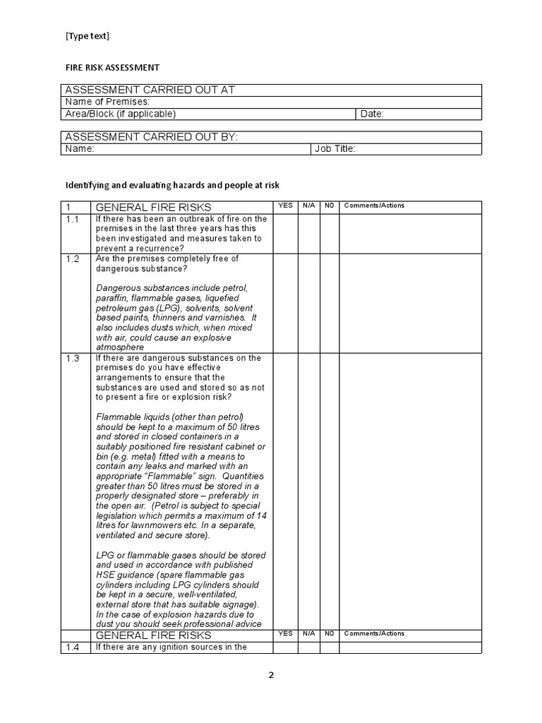 Fire Risk Assessment Example PDF | PDF | Fires | Emergency Management