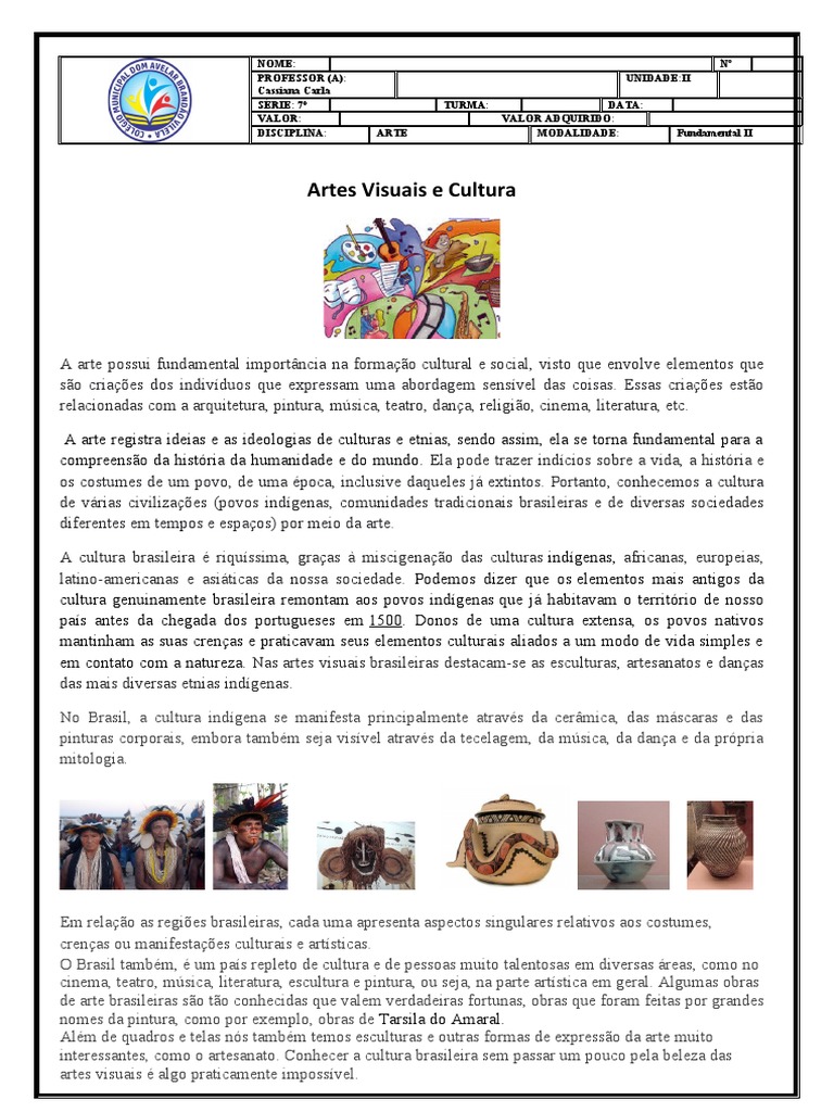 Atividade Setimo Ano - Artes Visuais e Cultura | PDF | Povos indígenas ...