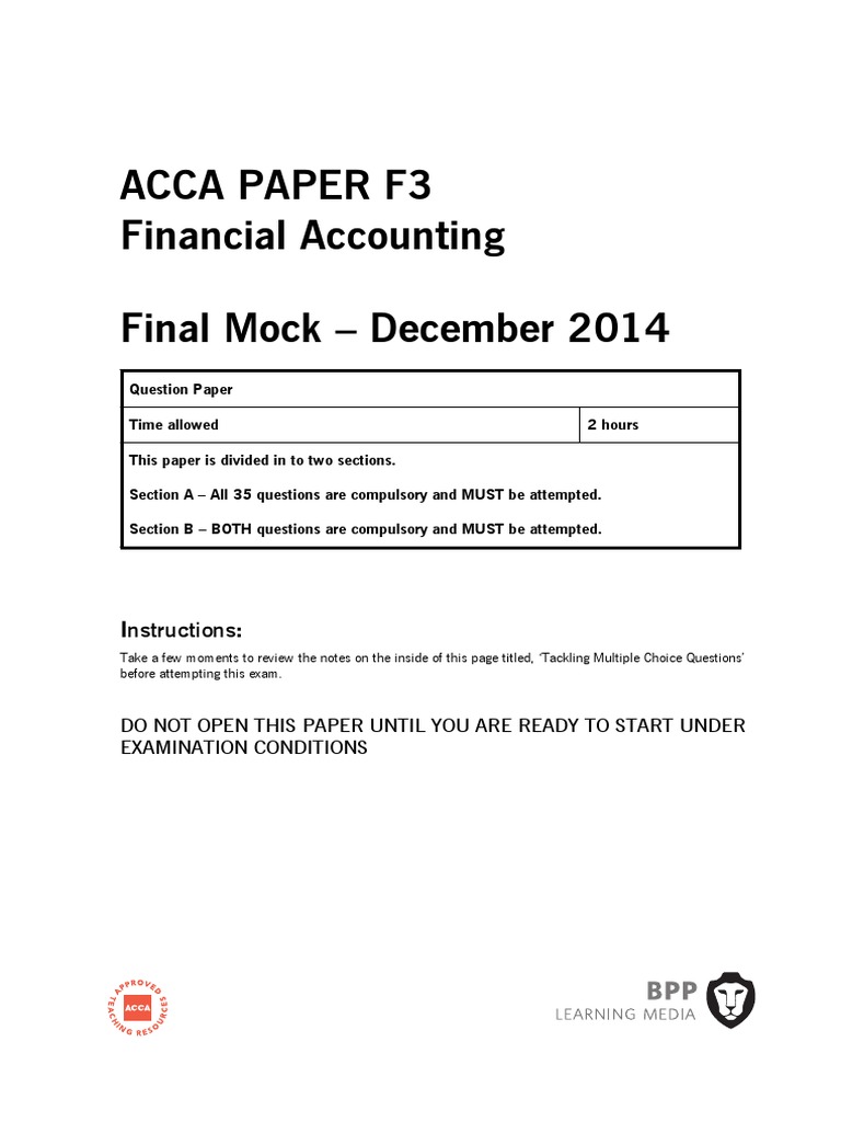 ACCA F3 Financial Accounting Mock Exam | PDF | Bookkeeping | Debits And ...