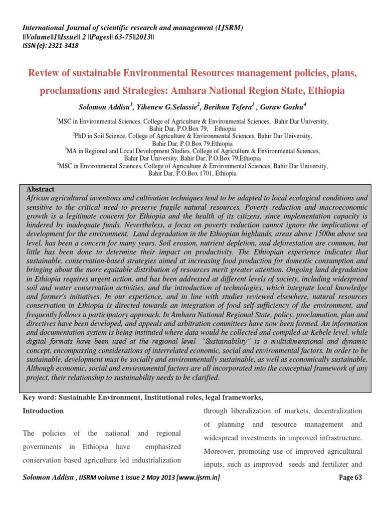 Review of Sustainable Environmental Resources Management Policies
