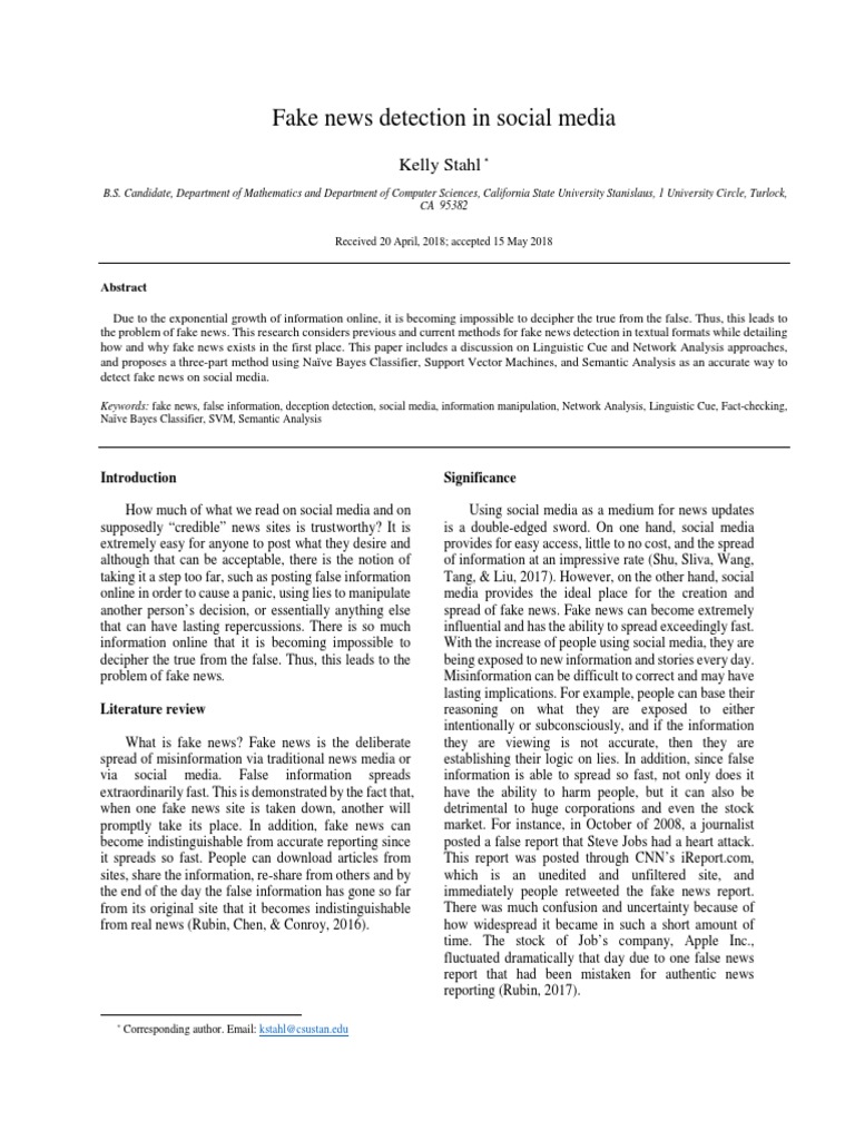 Fake News Detection Methods in Social Media | PDF | Social Media ...
