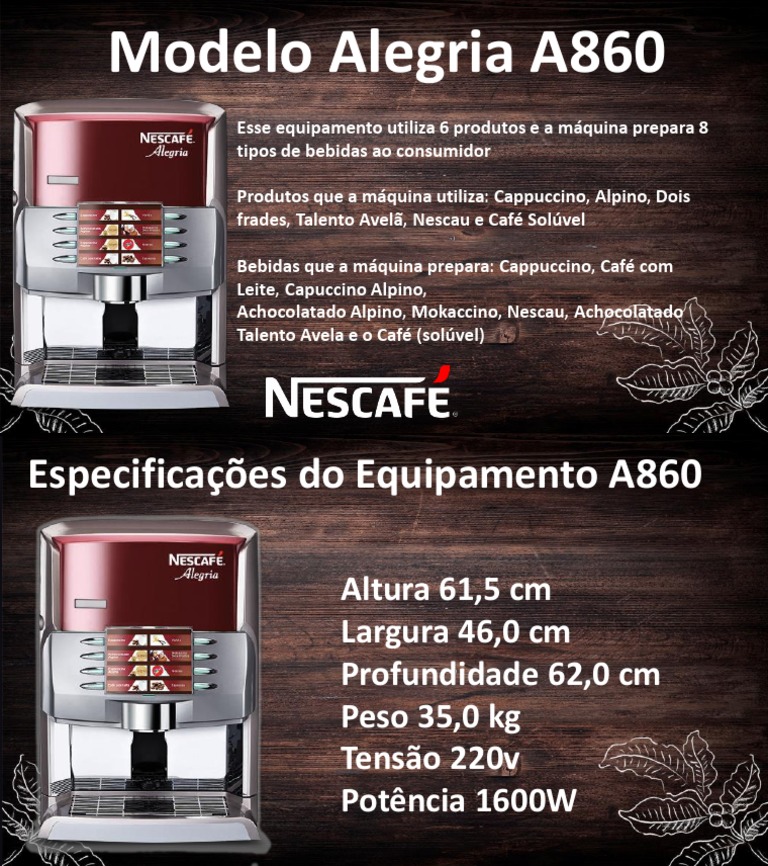 Máquina Nescafé Alegria A860: Bebidas e Especificações | PDF ...