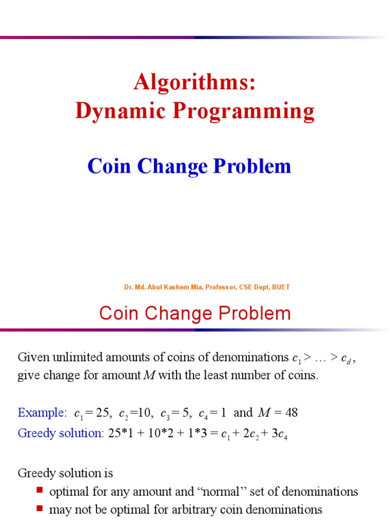 07 DP Coin Change Problem PDF Computational Science Mathematical