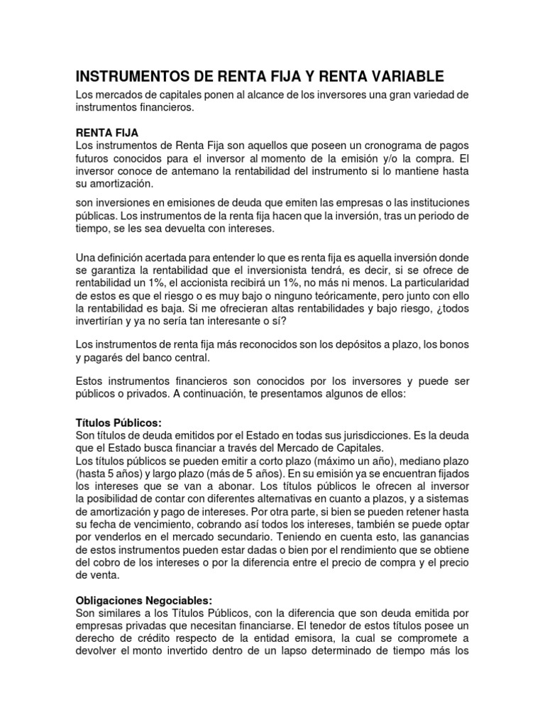 Instrumentos de Renta Fija y Variable | PDF | Renta Fija | Econometría