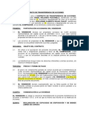 Contrato de Transferencia de Acciones | PDF | Derecho contractual |  Compartir (Finanzas)