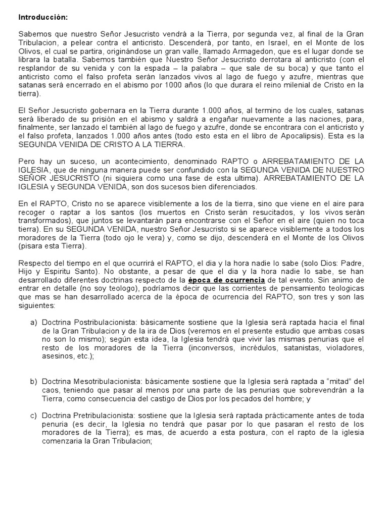 El Rapto o Arrebatamiento de La Iglesia | PDF | Éxtasis | Evangelio de ...