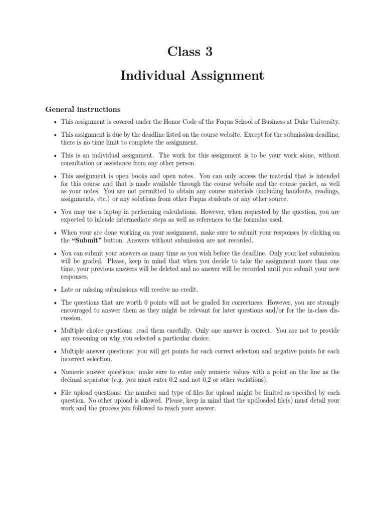 Class 3 Individual Assignment Guidelines | PDF | Standard Error ...