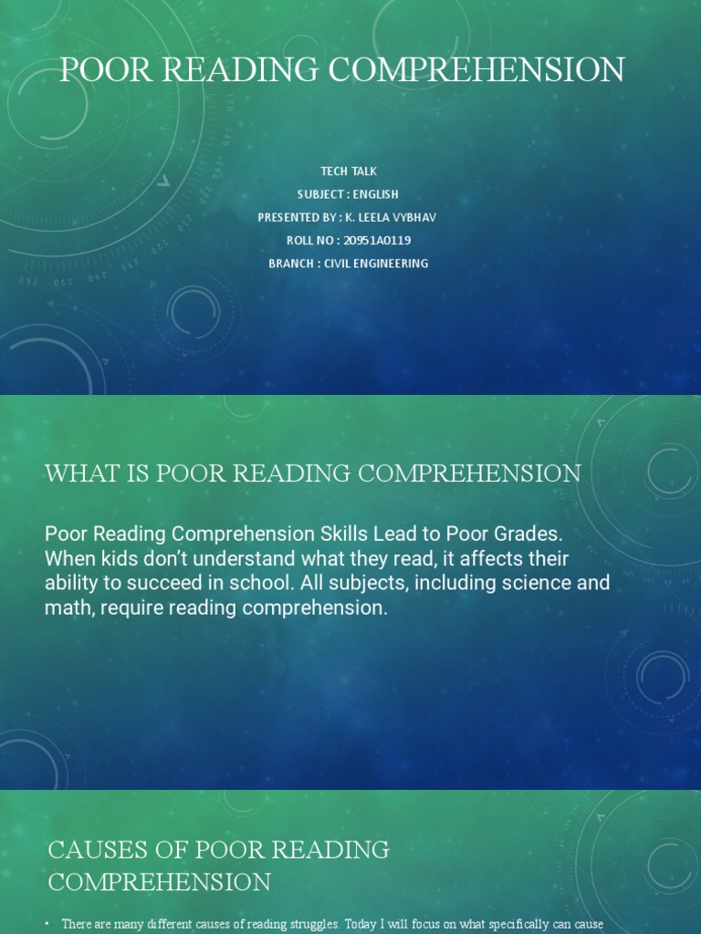 Poor Reading Comprehension PDF Reading Comprehension Fluency