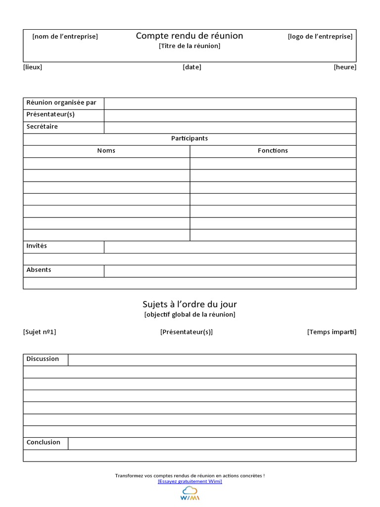 Compte Rendu de Réunion Structuré | PDF