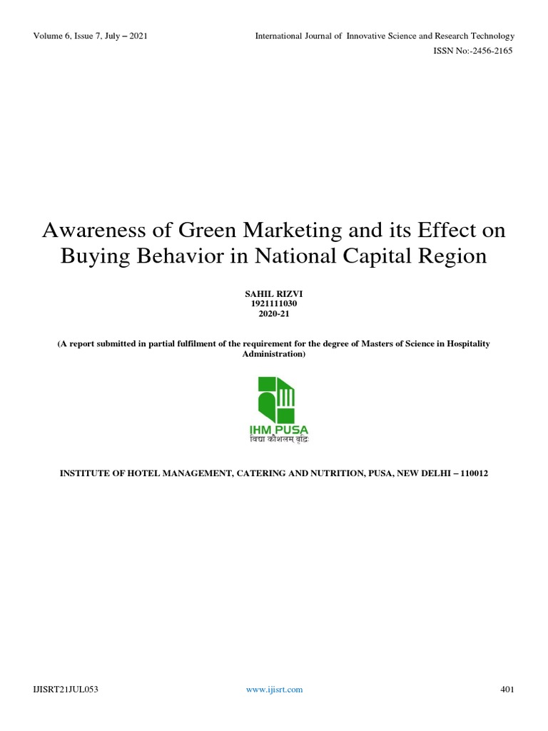 Awareness of Green Marketing and Its Effect On Buying Behavior in ...