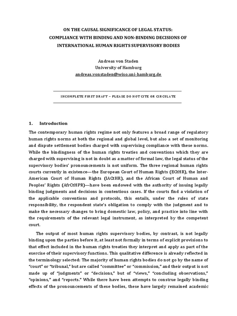 Compliance With Binding and NonBinding Decisions PDF European Convention On Human Rights