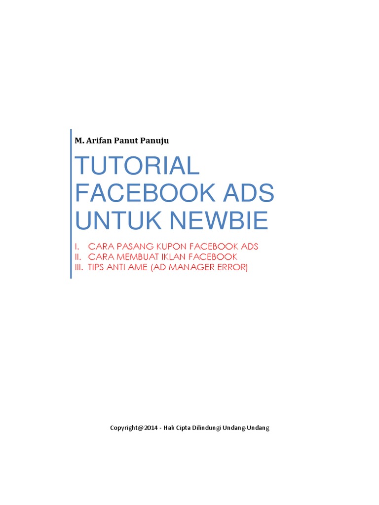 Ebook Tutorial Facebook Ads Untuk Newbie by Arifan | PDF