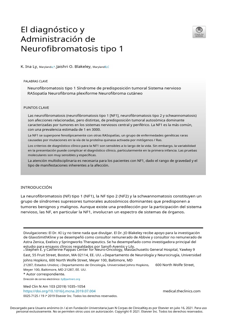 The Diagnosis and Management of Neurofibromatosis Type 1.en - Es | PDF ...
