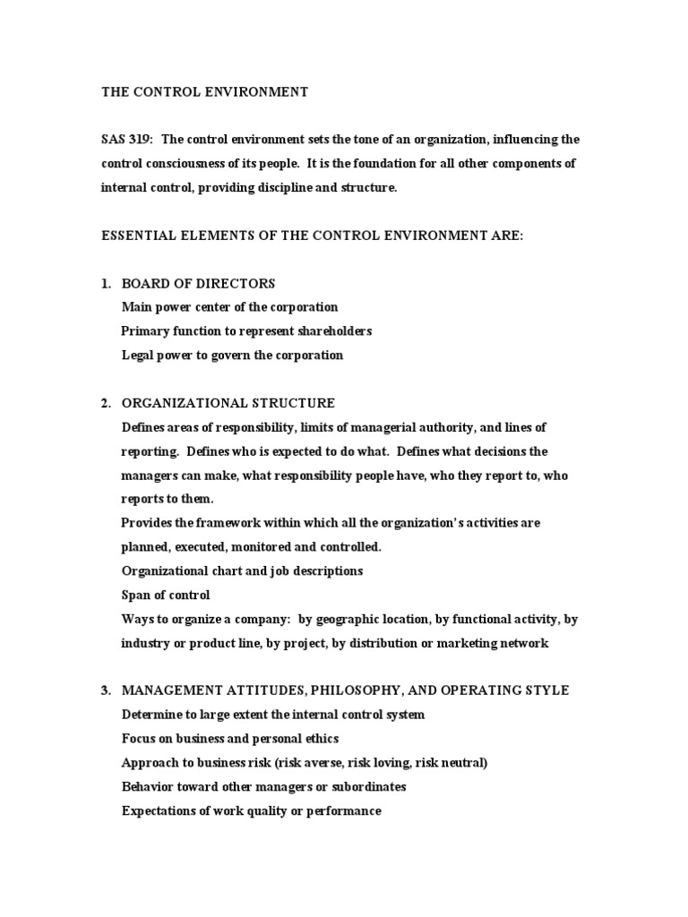 Key Elements of the Control Environment | PDF | Internal Control ...